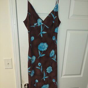 Boutique Europa By Newport News Brown Blue Flowers Long Summer Dress Size 12